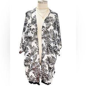 West Loop Beach Cover Up Sheer Palm Leaves Floral One size Fits Most